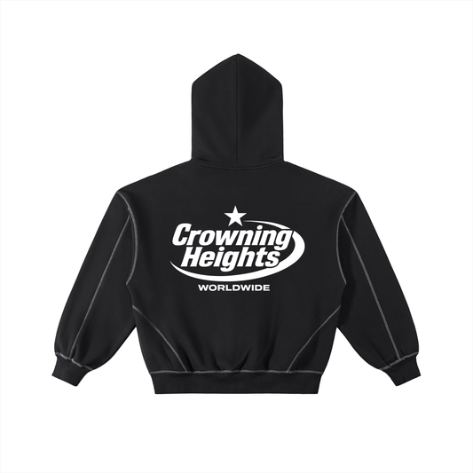 Contrast-Stitched Boxy Fleece Zip Hoodie